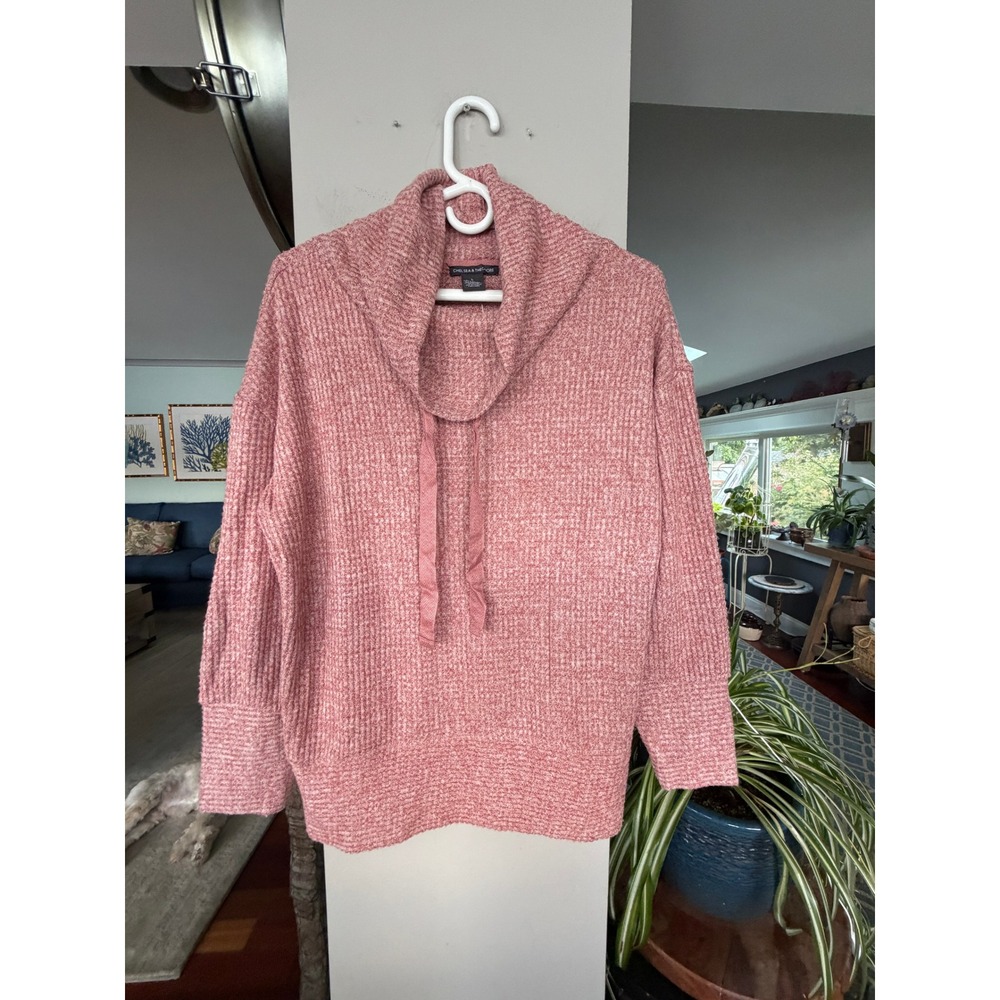 Chelsea & Theodore Sweater Womens L Pink NWT Cowl Neck Waffle Knit Coquette Soft